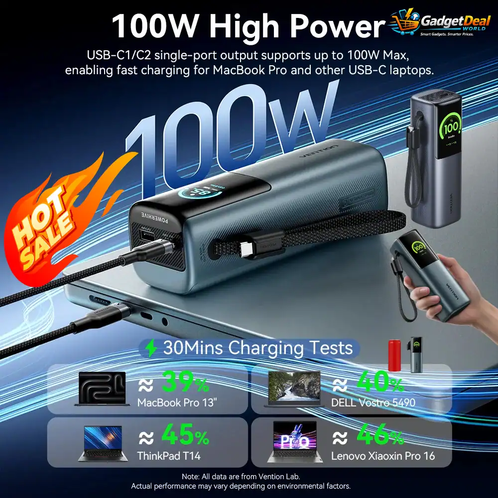 Vention 165W power bank 20000mAh with TFT display, PD fast charging for laptop iPhone