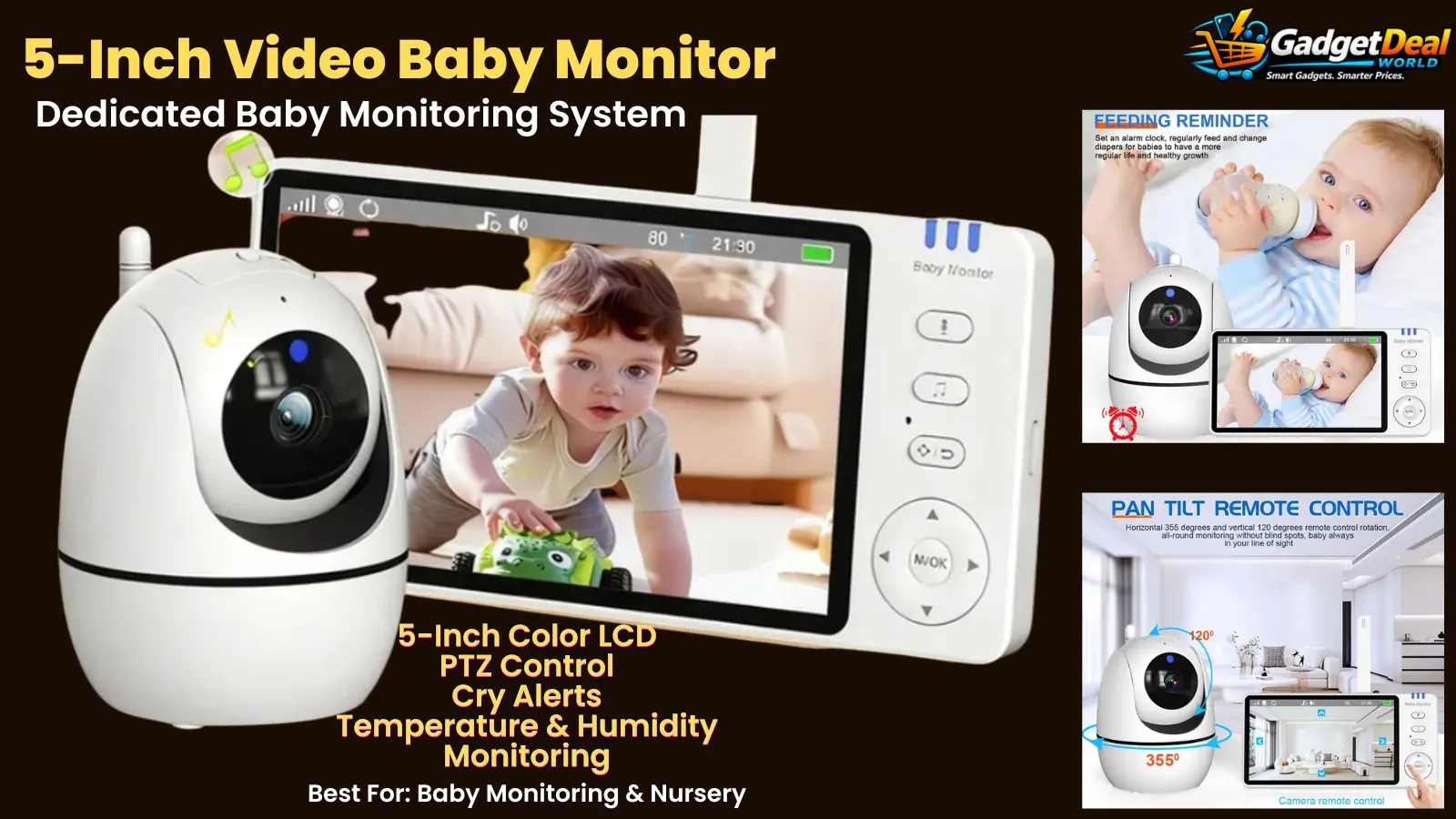 5 inch video baby monitor with 1080p camera and PTZ control