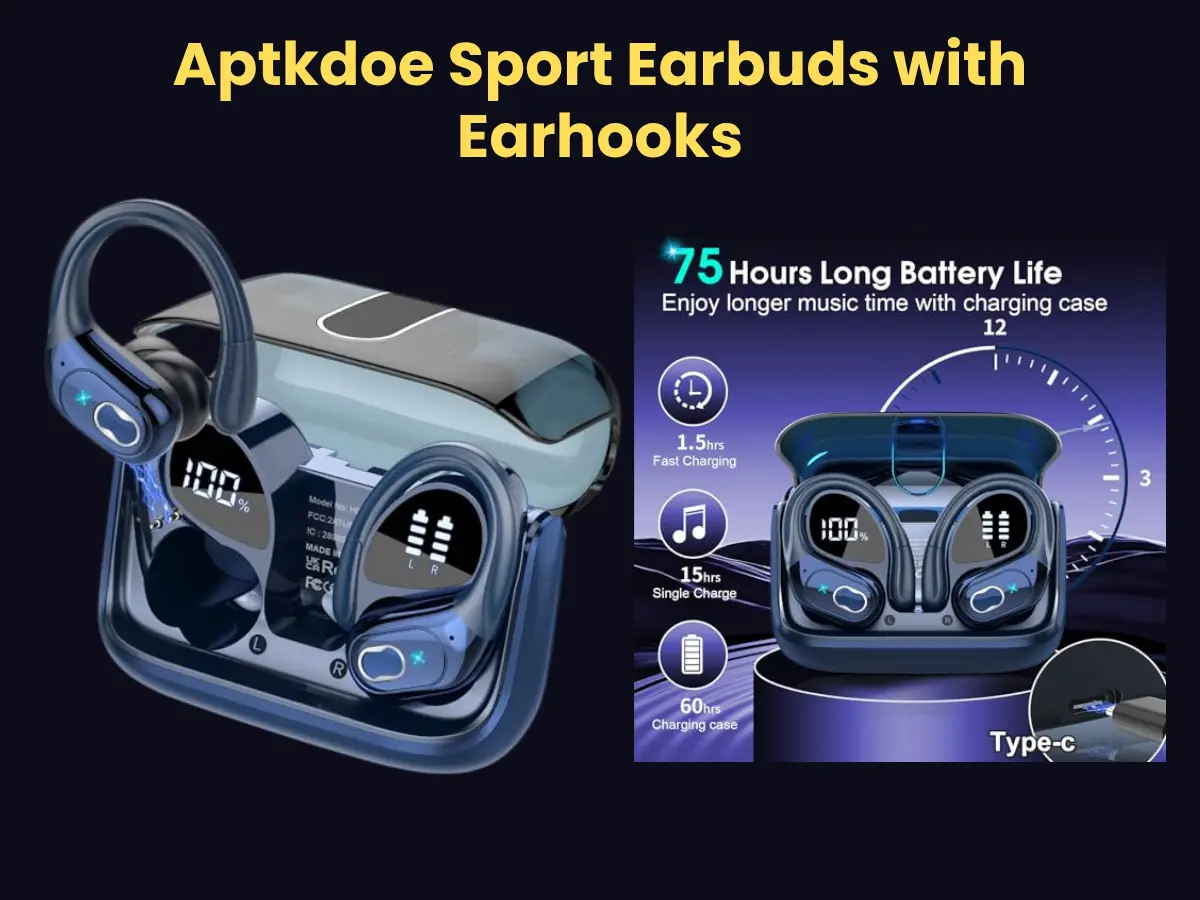 Aptkdoe wireless sport earbuds with earhooks in royal blue