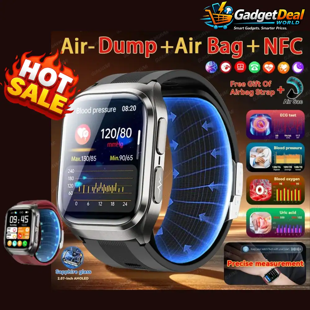 AI Diagnostic Smart Watch - AMOLED Display, Airbag Blood Pressure, ECG, Uric Acid & Blood Lipids Monitor for Men Women