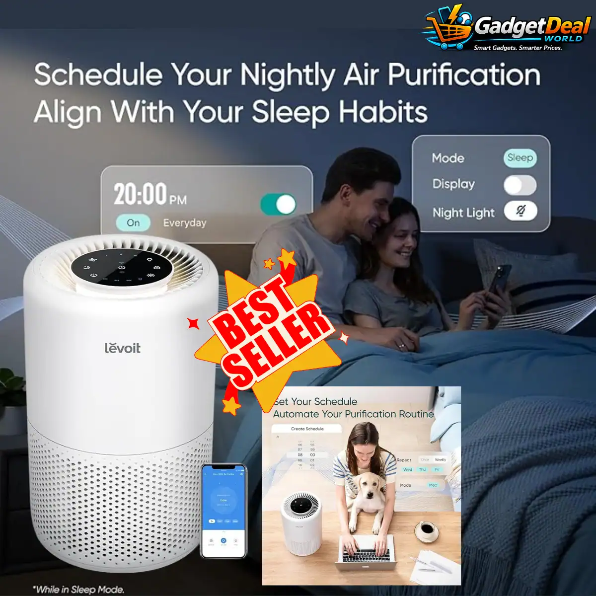 Levoit Core 200S Smart HEPA Air Purifier White for Home Bedroom Pets and Allergies