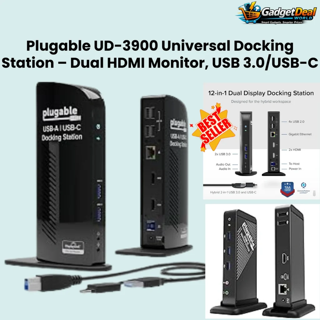 Plugable UD-3900 Universal Laptop Docking Station Dual HDMI Monitor USB 3.0 USB C Black