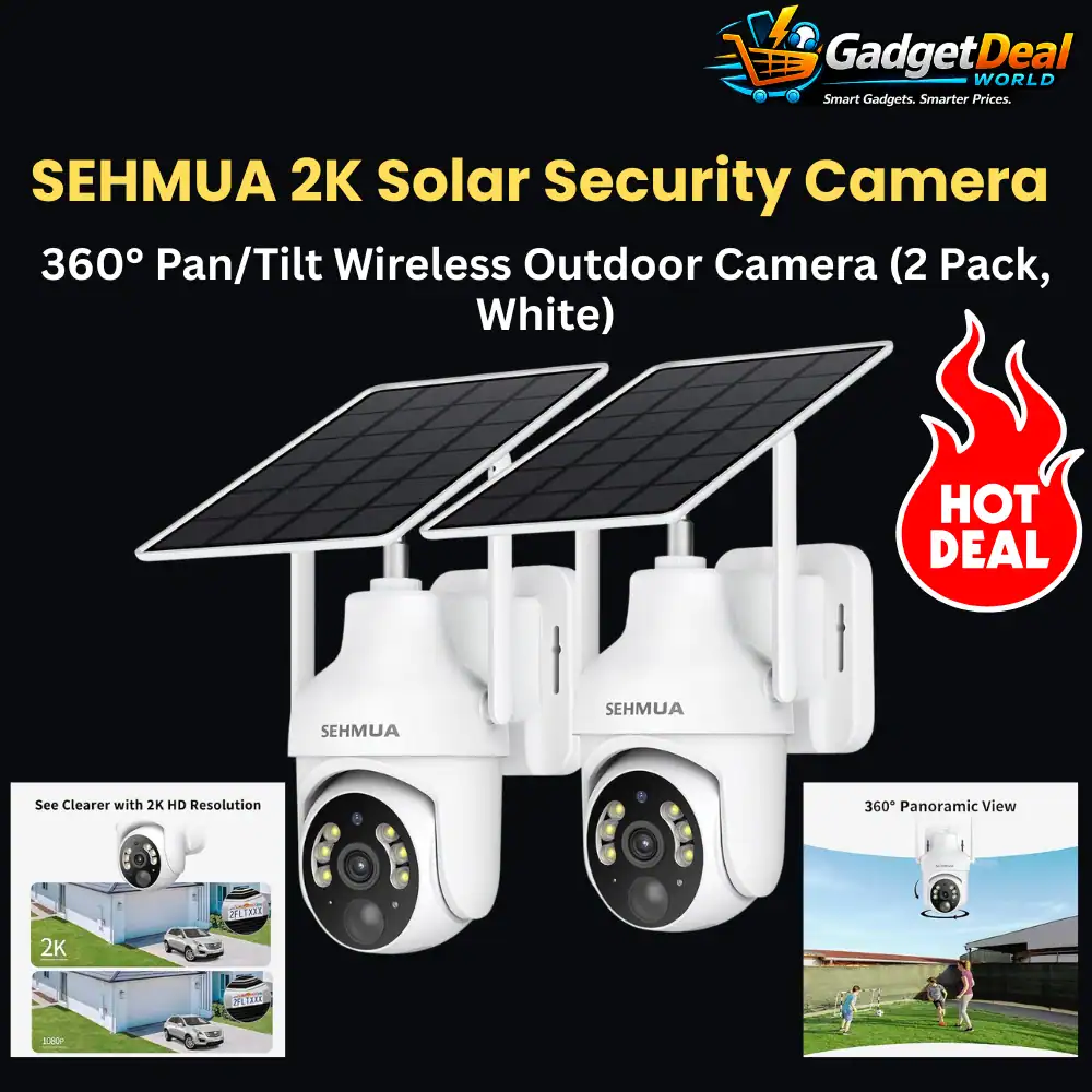 SEHMUA 2K Solar Security Camera White - Wireless Outdoor 360° Pan Tilt WiFi Camera with Color Night Vision, PIR Alarm, 2-Way Audio