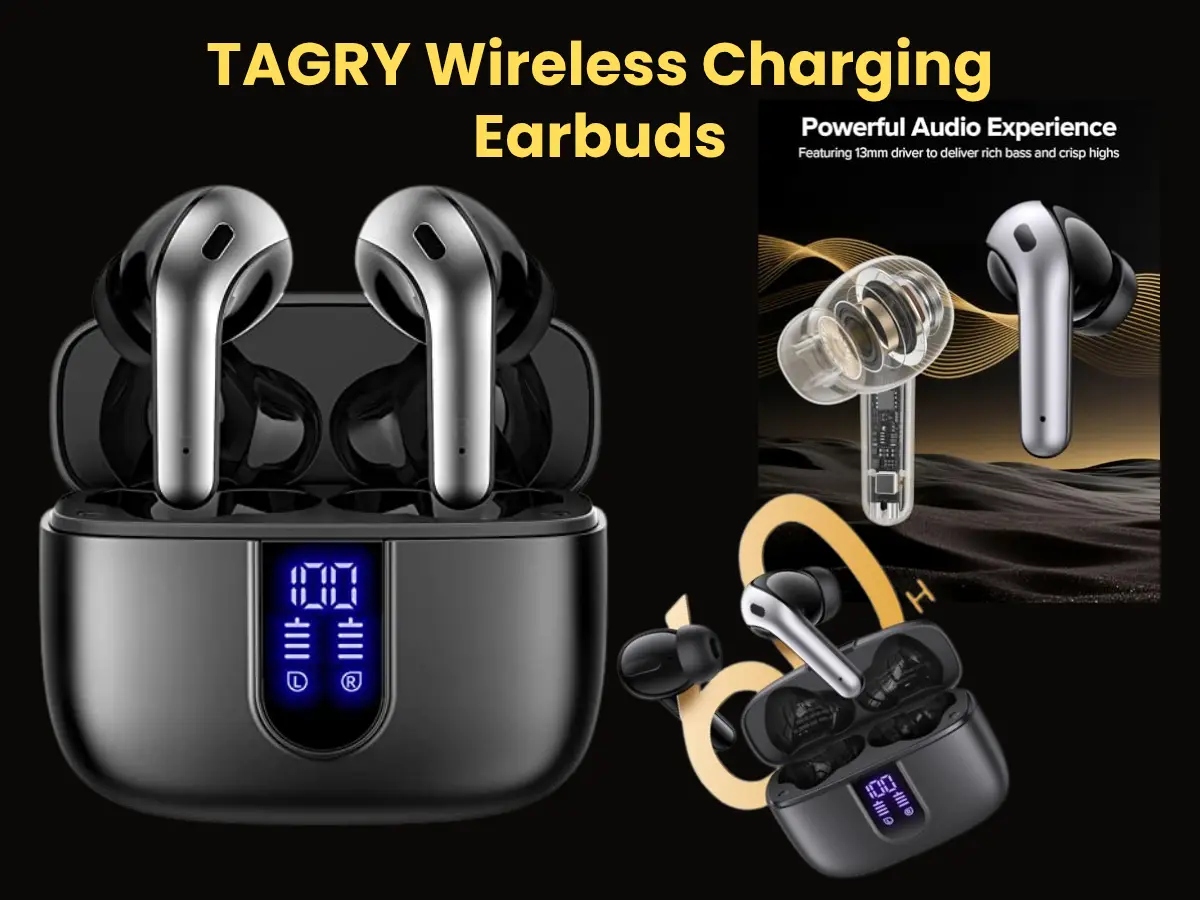 TAGRY true wireless earbuds with wireless charging case and LED display