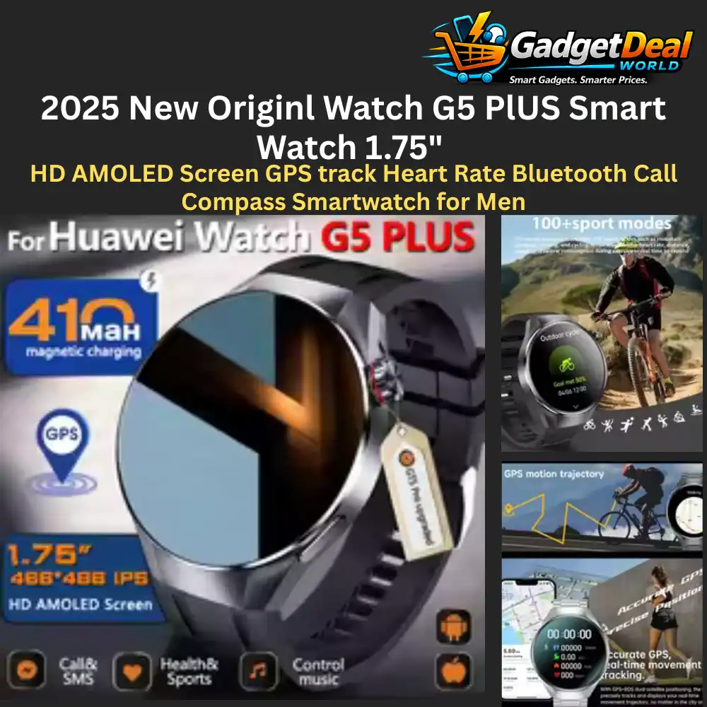Watch G5 Plus Smart Watch for Men - 1.75" HD AMOLED GPS Track Smartwatch with Bluetooth Call, Compass, Heart Rate Monitor, IP68 Waterproof